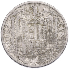 Монета 10 сентимо 1941 года Испания (реверс)