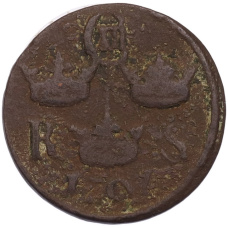 Монета 1/6 эре 1707 года Швеция (реверс)