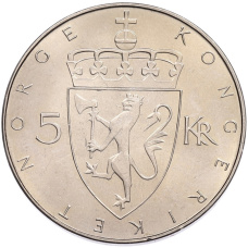 Монета 5 крон 1975 года Норвегия «100 лет кроне» (реверс)