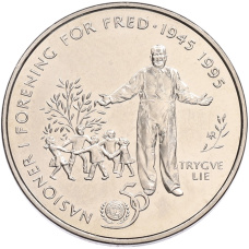 Монета 5 крон 1995 года Норвегия «50 лет ООН» (аверс)