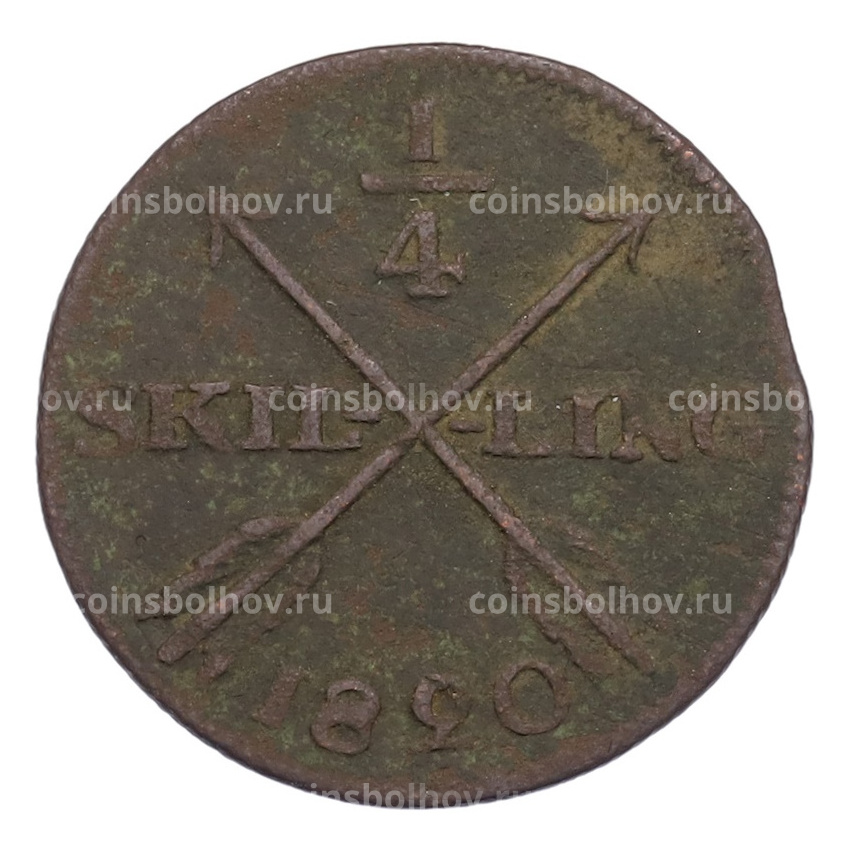 Монета 1/4 скиллинга 1820 года Швеция