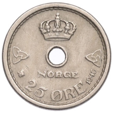 Монета 25 эре 1946 года Норвегия (аверс)