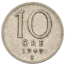 Монета 10 эре 1949 года Швеция (аверс)