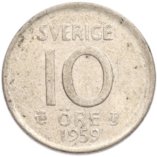 Монета 10 эре 1959 года Швеция (аверс)