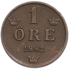 Монета 1 эре 1882 года Швеция (аверс)