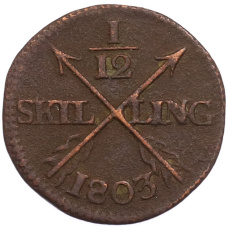 Монета 1/12 скиллинга 1803 года Швеция (аверс)