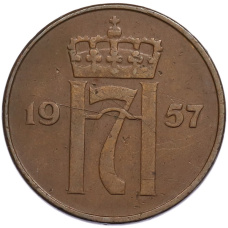 Монета 5 эре 1957 года Норвегия (реверс)