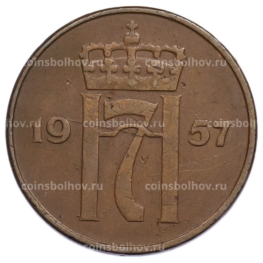 Монета 5 эре 1957 года Норвегия (вид 2)