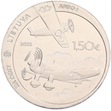 Монета 1.5 евро 2025 года Литва «100-летний юбилей — Самолет ANBO» (реверс)