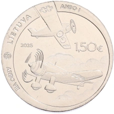 Монета 1.5 евро 2025 года Литва «100-летний юбилей — Самолет ANBO» (реверс)