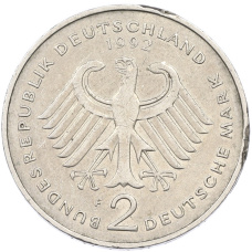 Монета 2 марки 1992 года F Германия «Курт Шумахер» (реверс)