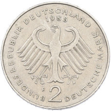 Монета 2 марки 1985 года F Западная Германия (ФРГ) «Теодор Хойс» (реверс)