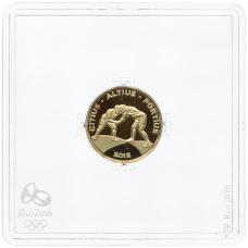 Монета 10 реалов 2015 года Бразилия «XXXI летние Олимпийские Игры 2016 в Рио-де-Жанейро — Борьба» (аверс)