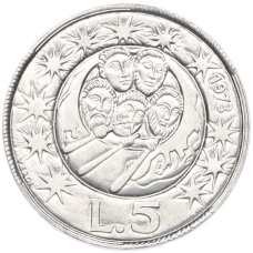 Монета 5 лир 1973 года Сан-Марино (аверс)