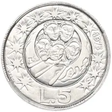 Монета 5 лир 1973 года Сан-Марино (аверс)