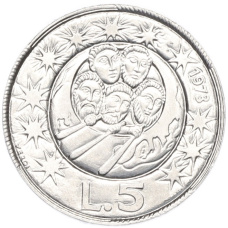 Монета 5 лир 1973 года Сан-Марино (аверс)