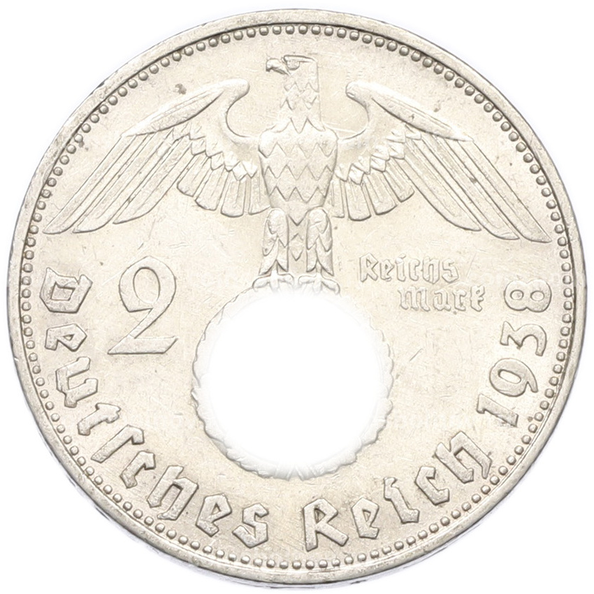Монета 2 рейхсмарки 1938 года E Германия