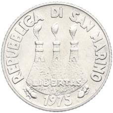 Монета 2 лиры 1975 года Сан-Марино (реверс)
