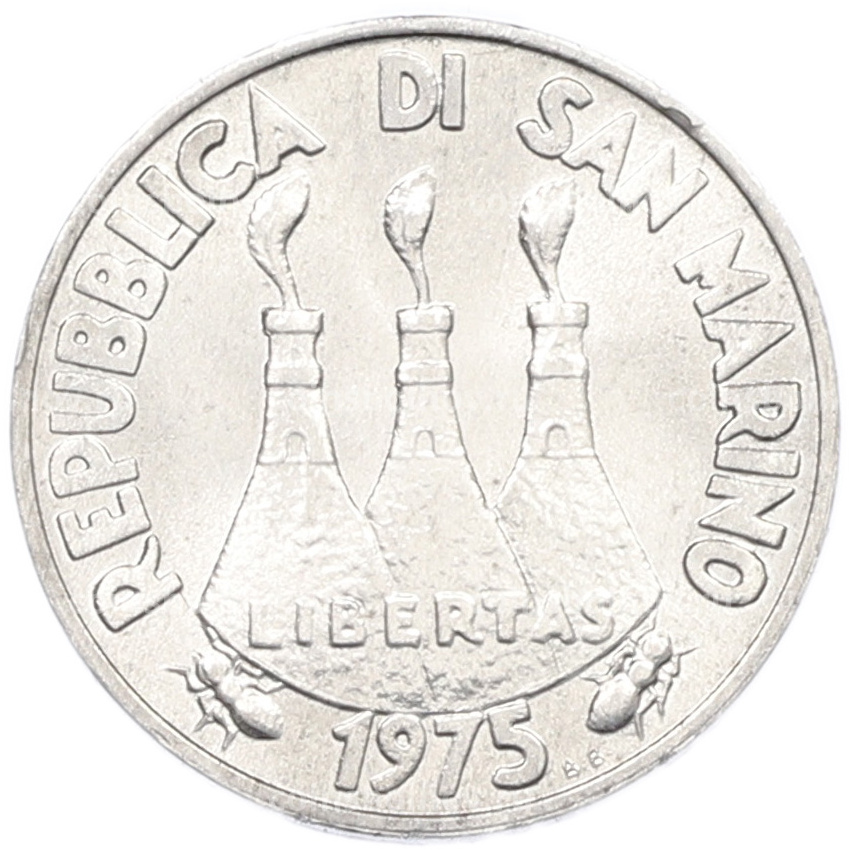 Монета 1 лира 1975 года Сан-Марино (вид 2)