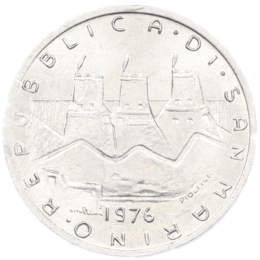 Монета 1 лира 1976 года Сан-Марино (вид 2)