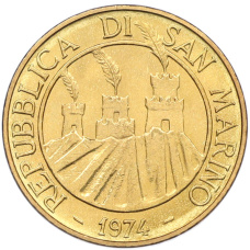 Монета 20 лир 1974 года Сан-Марино (реверс)
