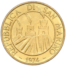 Монета 20 лир 1974 года Сан-Марино (реверс)