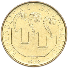 Монета 20 лир 1972 года Сан-Марино (реверс)