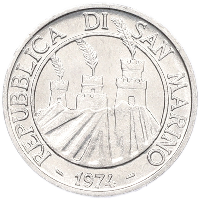 Монета 1 лира 1974 года Сан-Марино (вид 2)