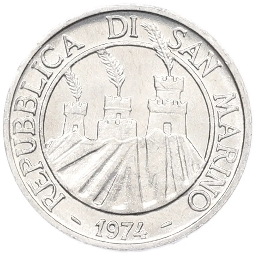 Монета 1 лира 1974 года Сан-Марино (вид 2)