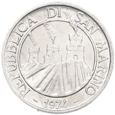 Монета 1 лира 1974 года Сан-Марино (реверс)