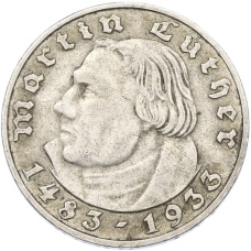 Монета 2 рейхсмарки 1933 года A Германия «450 лет со дня рождения Мартина Лютера» (аверс)