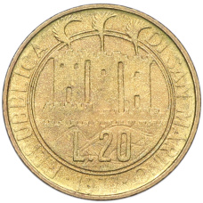 Монета 20 лир 1977 года Сан-Марино (реверс)