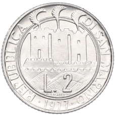 Монета 2 лиры 1977 года Сан-Марино «Экология» (реверс)