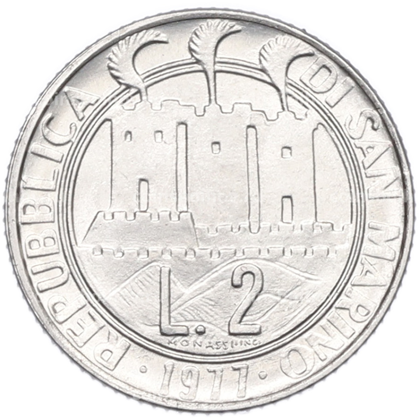 Монета 2 лиры 1977 года Сан-Марино «Экология» (вид 2)