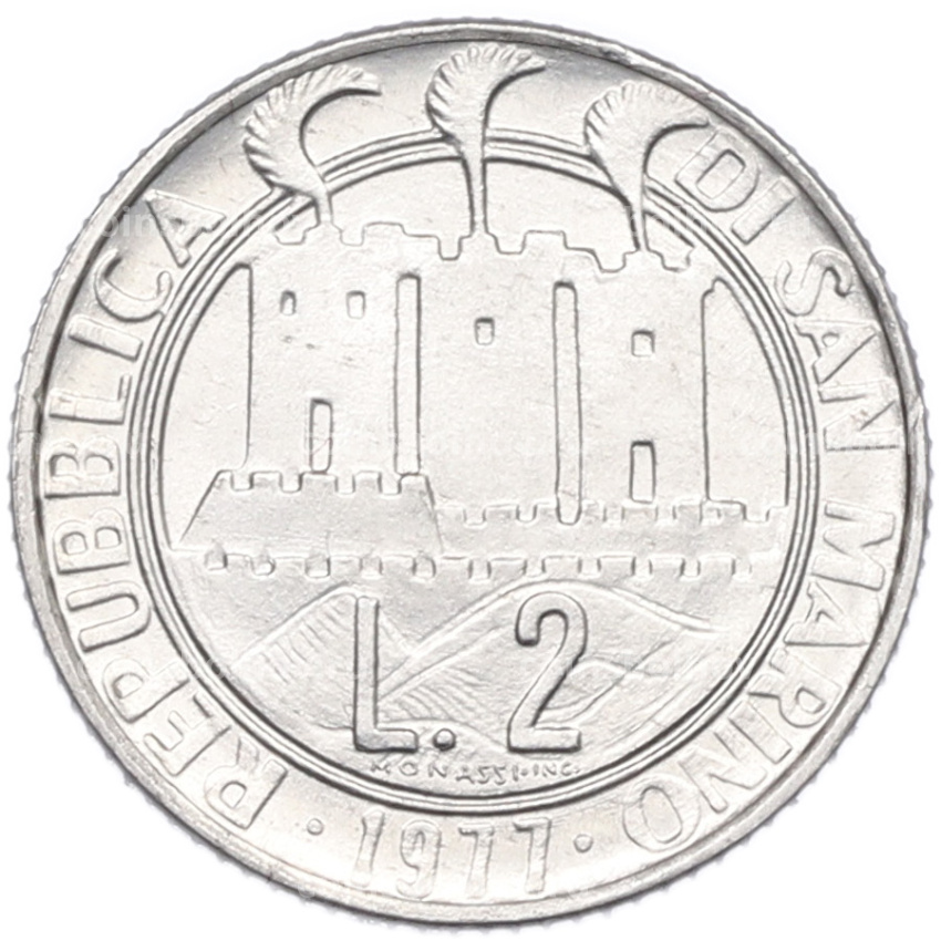 Монета 2 лиры 1977 года Сан-Марино «Экология» (вид 2)