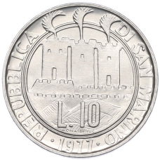 Монета 10 лир 1977 года Сан-Марино (реверс)