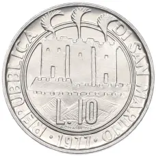 Монета 10 лир 1977 года Сан-Марино (реверс)