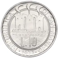Монета 10 лир 1977 года Сан-Марино (реверс)