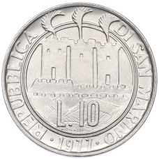 Монета 10 лир 1977 года Сан-Марино (реверс)