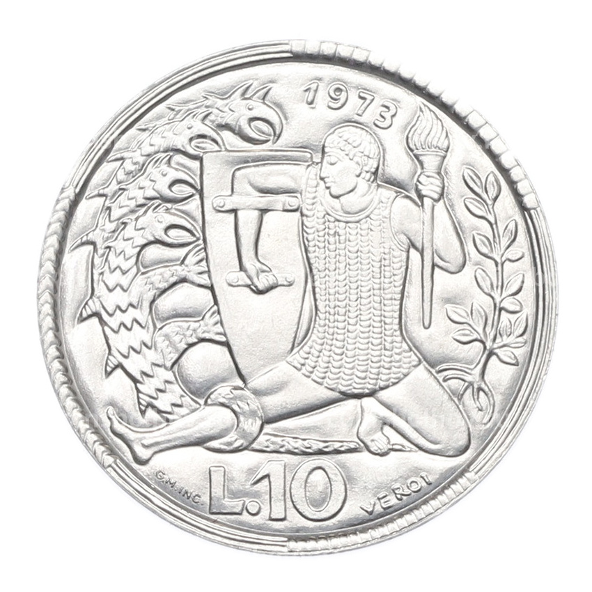 Монета 10 лир 1973 года Сан-Марино