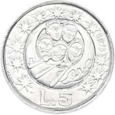 Монета 5 лир 1973 года Сан-Марино (аверс)