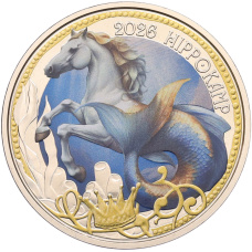 Монета 3 евро 2026 года Австрия «Фантастические мифические существа — Гиппокампус» (аверс)