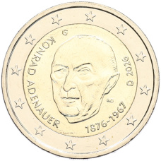 Монета 2 евро 2026 года G Германия «Конрад Аденауэр» (аверс)