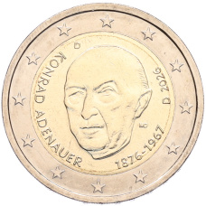Монета 2 евро 2026 года D Германия «Конрад Аденауэр» (аверс)