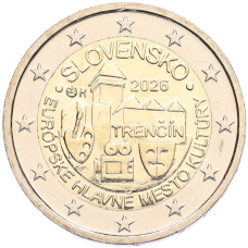 Монета 2 евро 2026 года Словакия «Тренчин — Культурная столица Европы 2026» (аверс)