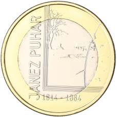 Монета 3 евро 2014 года Словения «200 лет со дня рождения Янеша Пухара» (аверс)