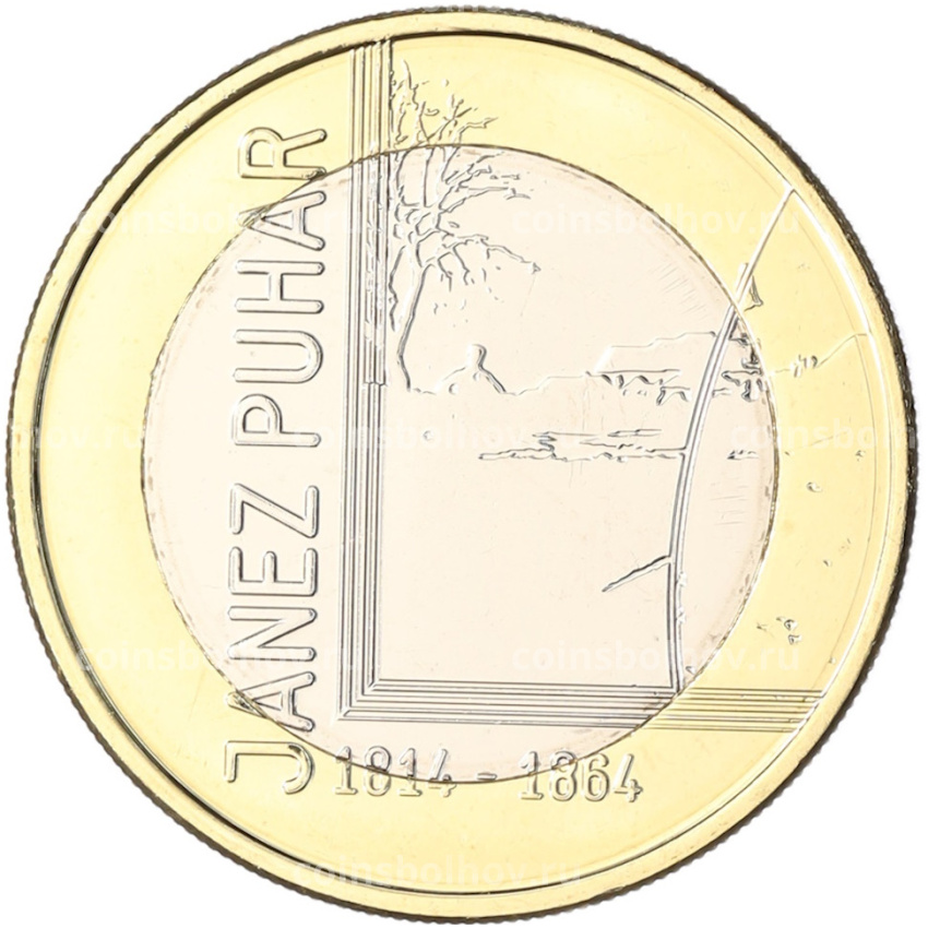 Монета 3 евро 2014 года Словения «200 лет со дня рождения Янеша Пухара»