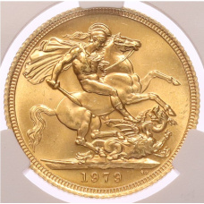 Монета 1 соверен 1979 года Великобритания — в слабе CPRC (MS62) (аверс)