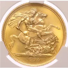 Монета 1 соверен 1974 года Великобритания — в слабе CPRC (MS63) (аверс)