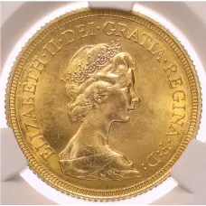 Монета 1 соверен 1974 года Великобритания — в слабе CPRC (MS63) (реверс)